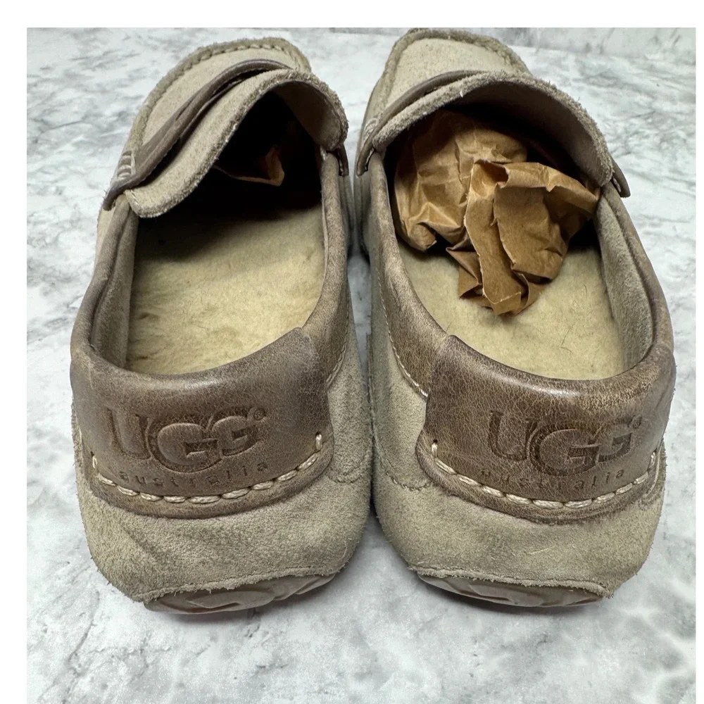 UGG Australia‎ Mens Penny Loafer Slippers Tan Suede Leather Trim Size 9 Sample
